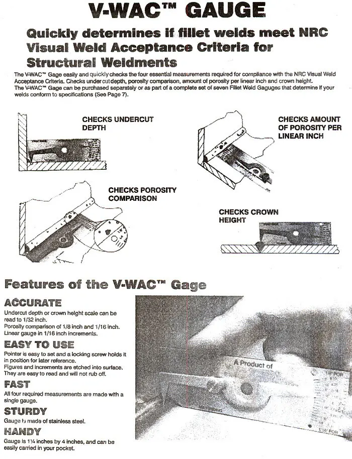 inch size V-WAC Welding Gauge gage weld Biting Edge undercut inspection gage Metric mm Reading