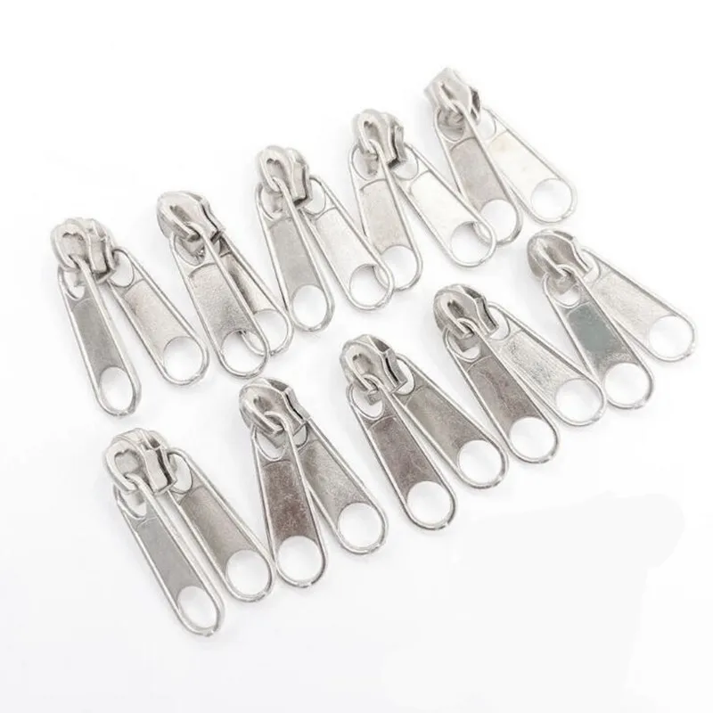 10Pcs/lot Silver Color 5# Double Sided Nylon Zipper Slider Fashion Zipper Puller DIY Handwork Bag Luggage  AA7663