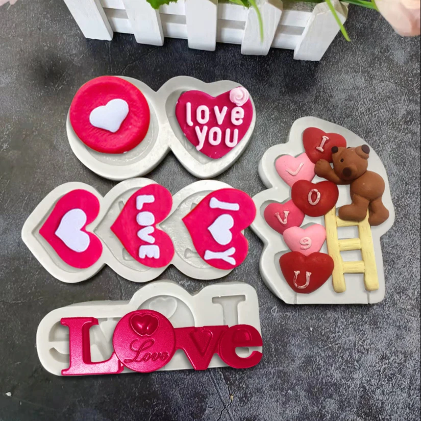 Bear LOVE Heart Silicone Sugarcraft Mold Resin Tools Cupcake Fondant Cake Decorating Tools