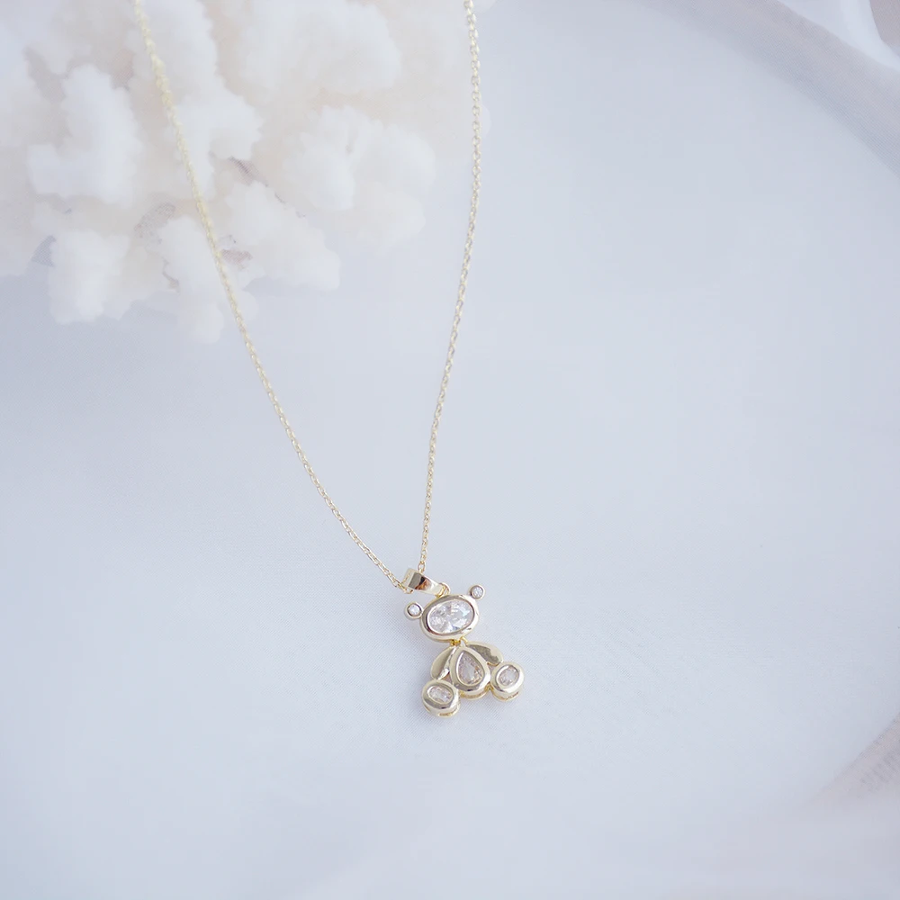 2022 New Design Exquisite Movable Bear Women Necklace Plated 14k Real Gold Elegant Zircon Necklace Birthday Gift Jewelry Brincos