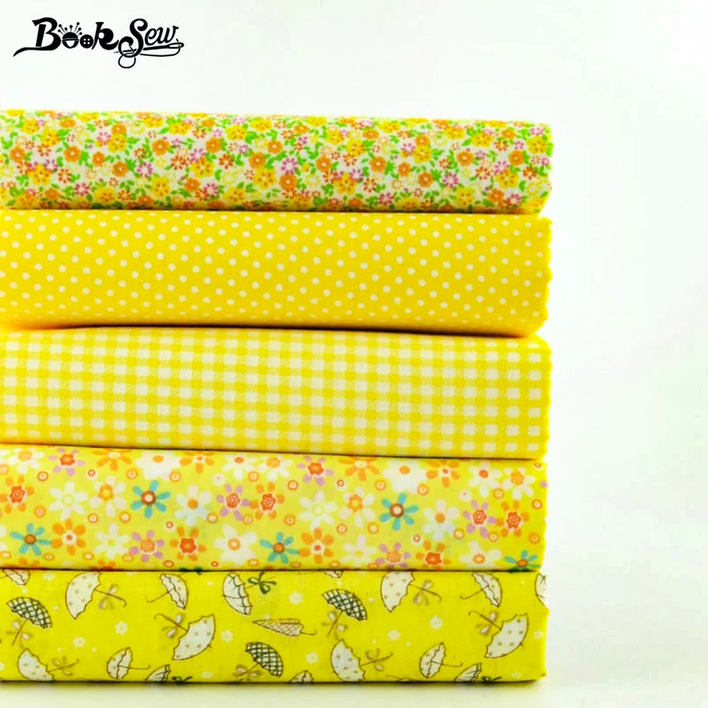 Booksew Design 100% Cotton Fabric 5 Diffetrent Yellower Series Art Work Home Textiles Bundle Sewing Dolls Toys Crafts 50cm*50cm