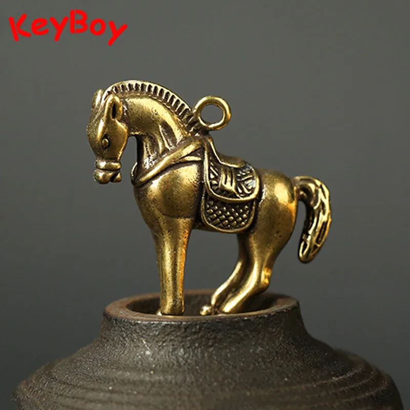 Vintage Copper 12 Zoadiac Animal Horse Key Ring Pendants Metal Brass Cute Horse Keychain Charms Fashion Jewelry Car Keyring Gift
