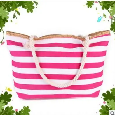 1pcs/lot New Beach Tote Bag Fashion Women Canvas Summer Large Capacity Striped Shoulder Bag Handbag Shopping Shoulder Bags