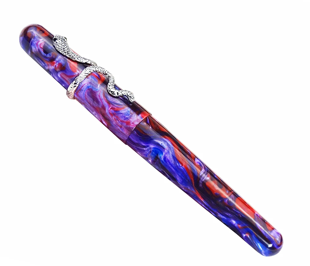 Fuliwen 017 Fountain Pen Resin Acrylic Harbor Sunset Big Size Pen with Unique Snake Ring M Nib Luxury Gift Ink Pen