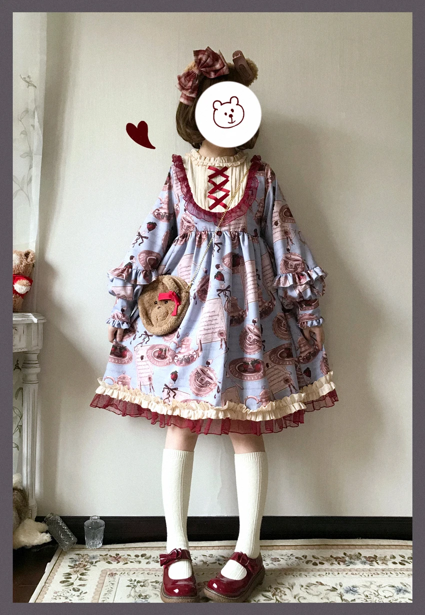 Prinses Thee Party Zoete Lolita Jurk Vintage Kant Strik Hoge Taille Victoriaanse Jurk Kawaii Meisje Gothic Lolita Op Loli Cosplay