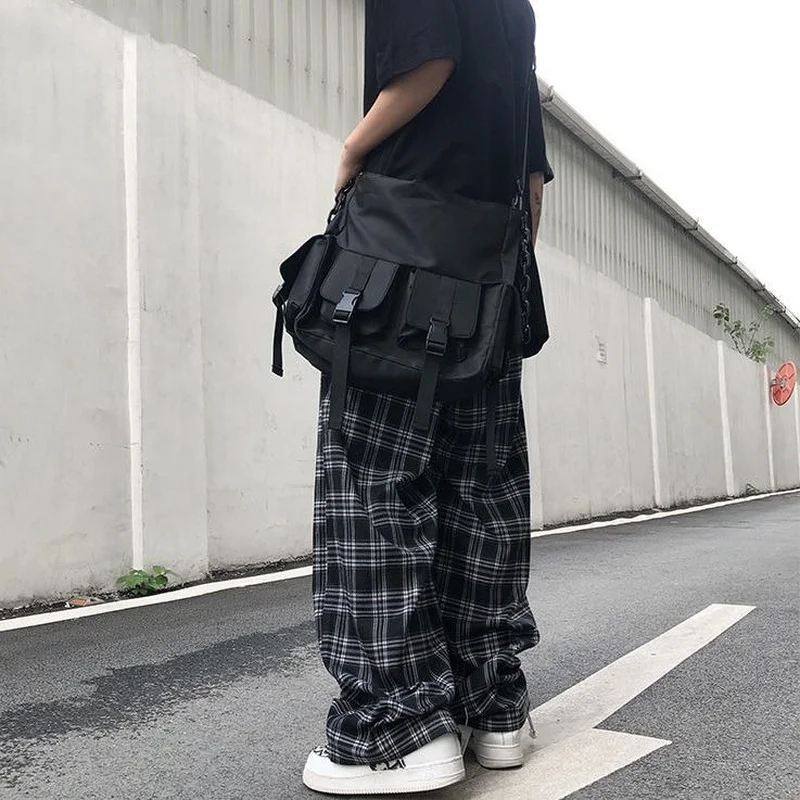 

Pants Women Fashion Korean High Waist Plaid Loose Wide-leg Long-Trouser Causal All-match Streetwear Vintage Womens Pantalon Pant