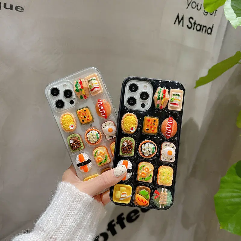 3D Cute Food Sushi Cartoon Case for Iphone 11 12pro 13 Promax Xsmax 8 Plus Soft Transparent Silicone Anti Fall Protective Cover