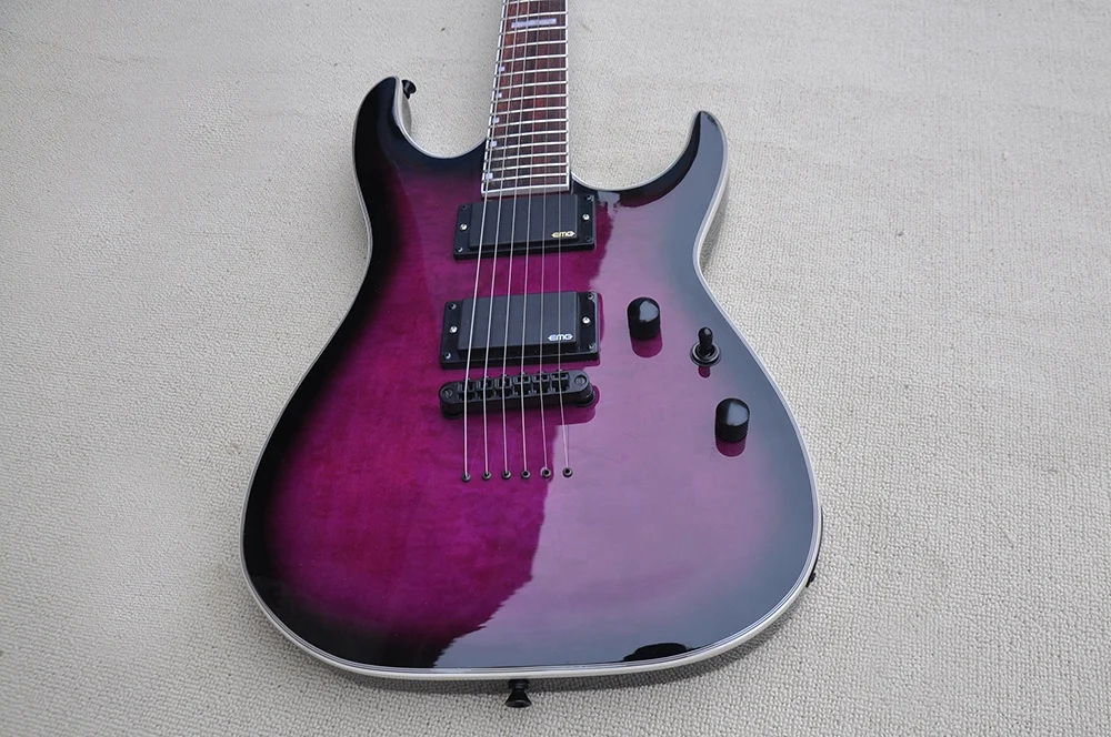 6 Strings Purple Electric Guitar with Rosewood Fretboard,Strings Through body,White Binding