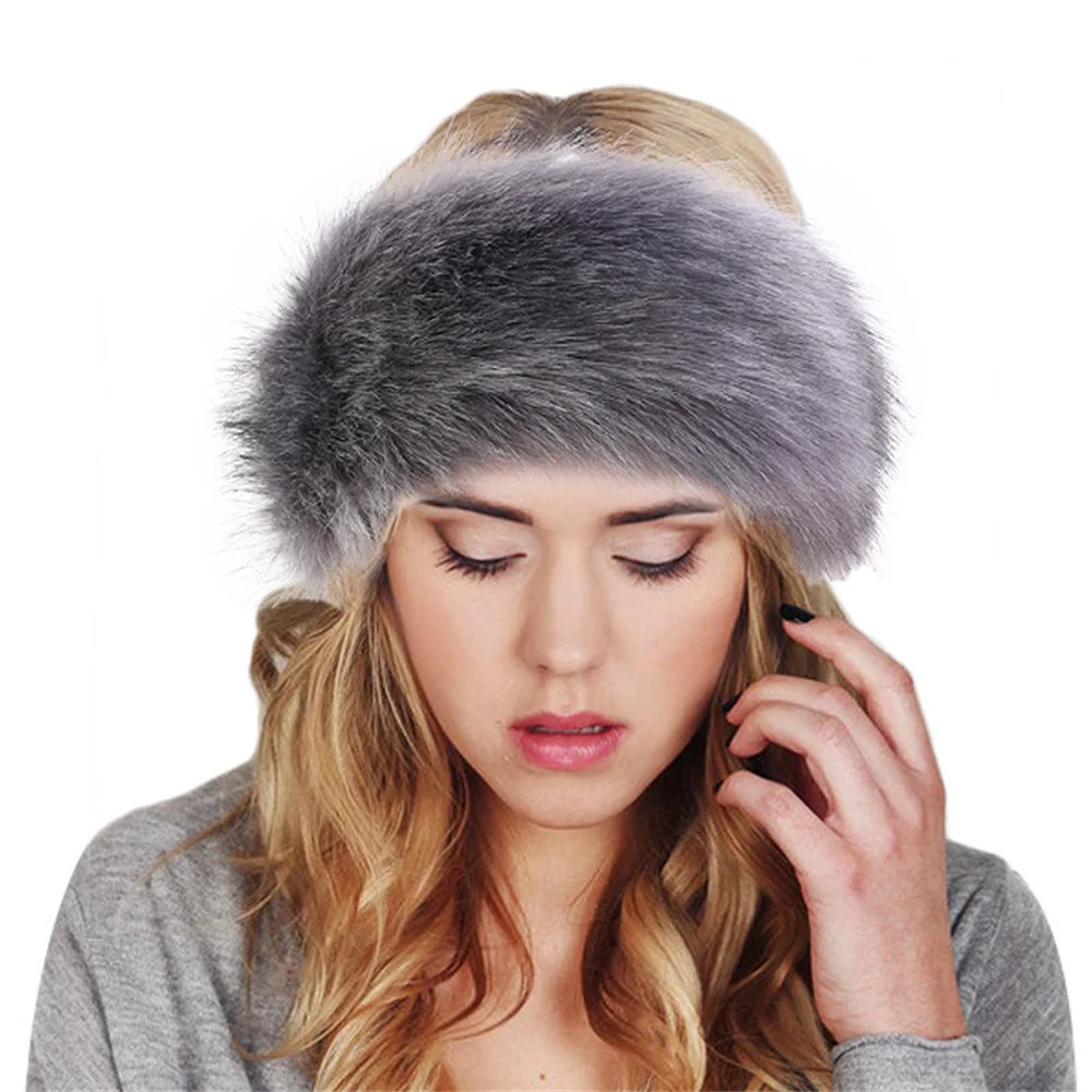 2023 zima puszyste rosyjski Faux Fur pałąk gruby Furry Hairband kobiety dziewczyna futro kapelusz zima odkryty Earwarmer czapki narciarskie moda