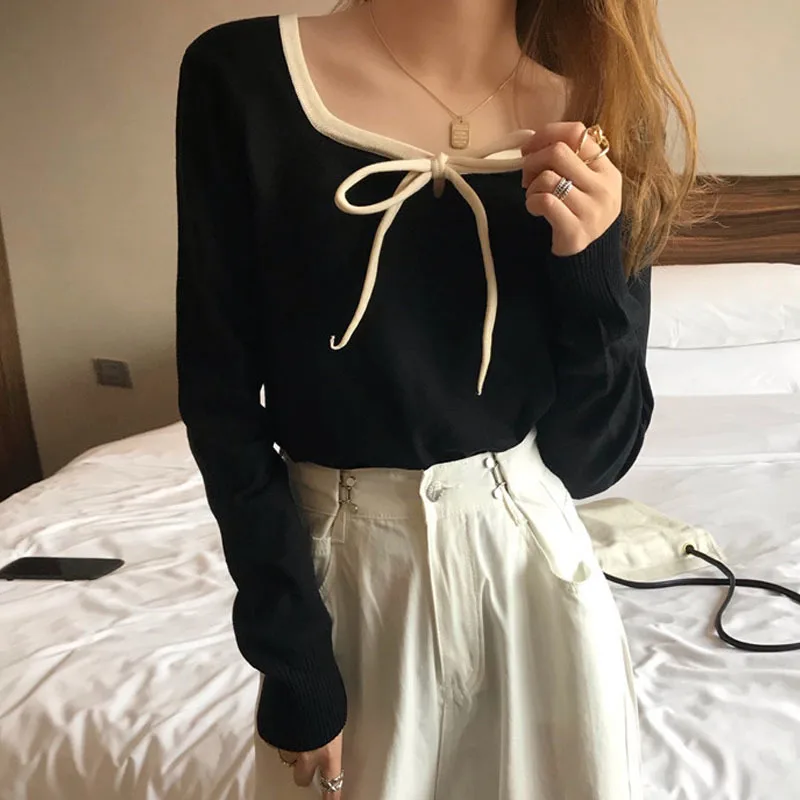 Knitwear Women Autumn Winter Black Tight-fitting Slim Long-sleeved Sweater Top 2022 New Slim Style Outer Wear Bottoming Shirt