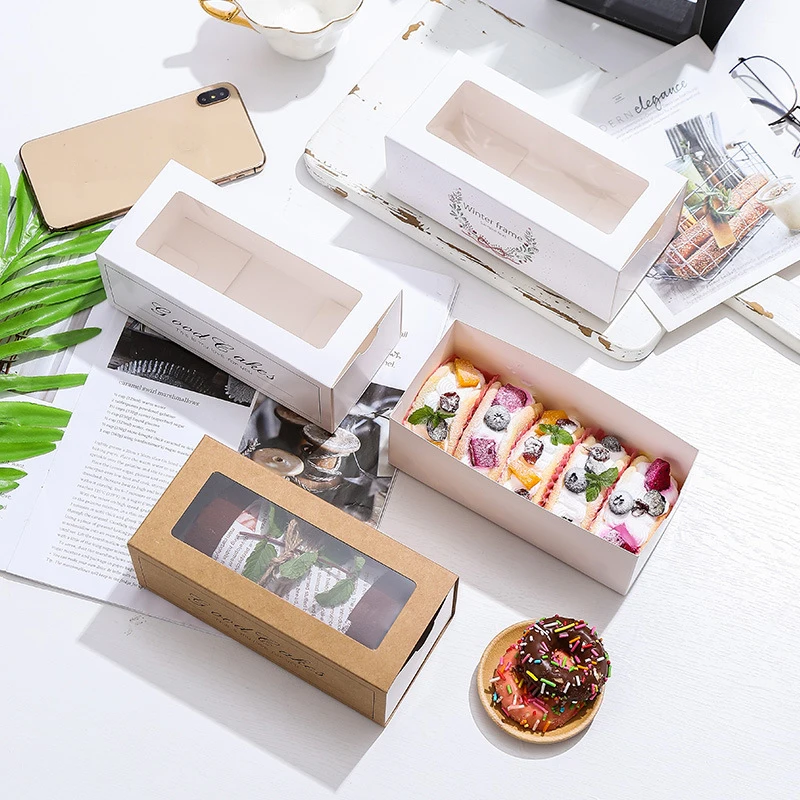 10/20 pcs Cake Biscuit Packaging Boxes With Transparent Window For Wedding Birthday Party White Gift Box Drawer-type Box