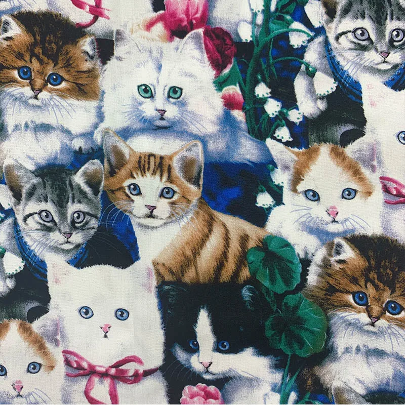 

140cm Wide Cartoon Cat Fabric 100%Cotton Fabric Telas Patchwork Groups cats Print Cloth Sewing Material Diy Clothes Quilting