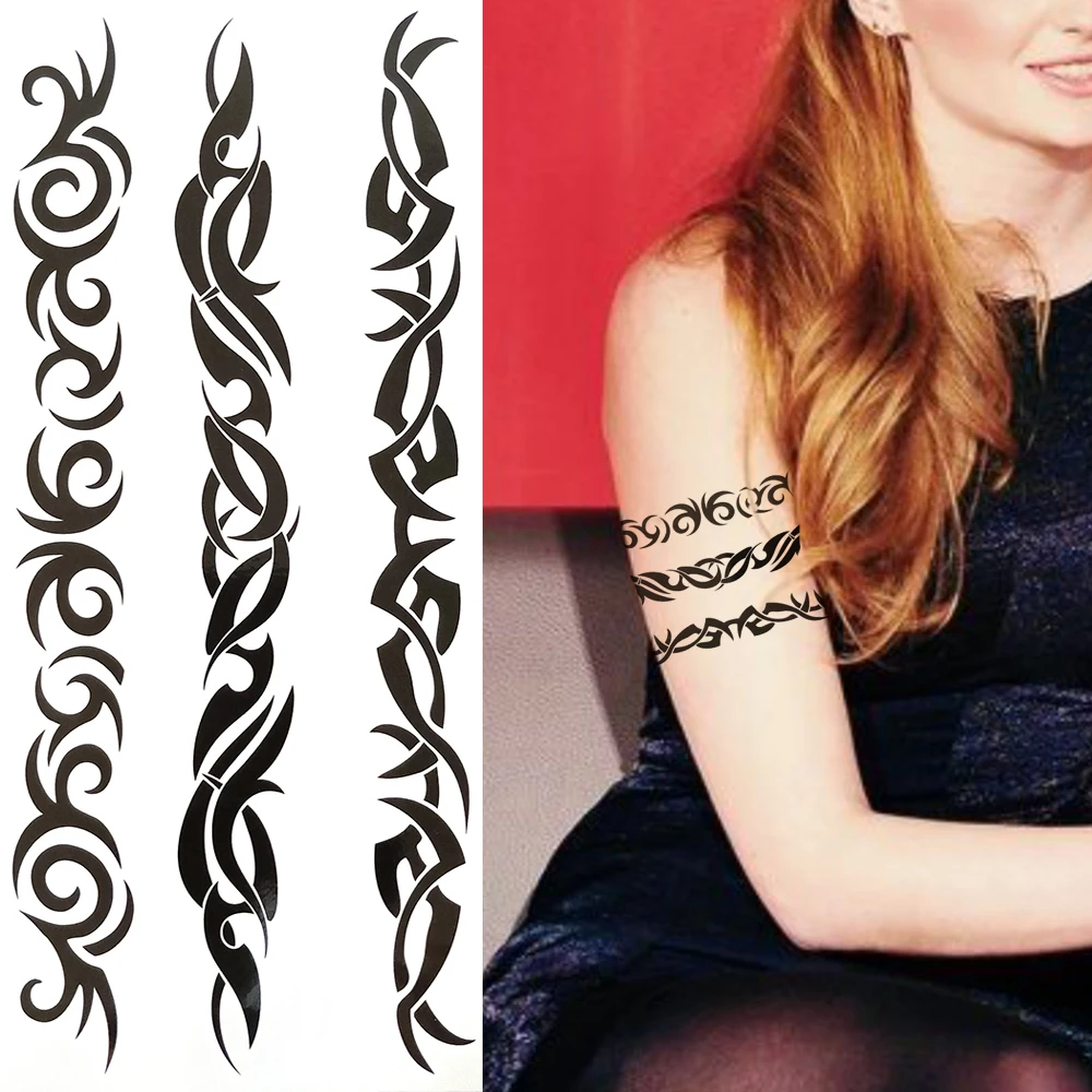 Indische Stammes-Dorn-temporäre Tattoos für Frauen und Kinder, Stammes-Totem, gefälschte Gesichts-Tattoo, realistische Feder-Unendlichkeit, DIY