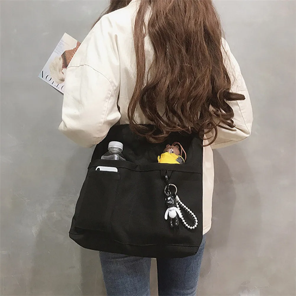 Canvas Diagonal Cross Bag Youth Fashion Casual Version Ladies Large Capacity Shoulder Bag Solid Color Women Messenger Bags