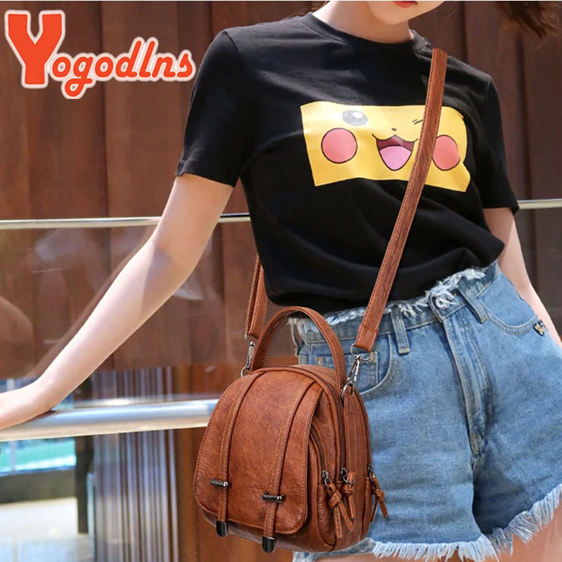 Yogodlns Vintage Small Shoulder Bag Women Soft PU Leather Crossbody Bag Multifunction Messenger Bag Casual Lady Handbag Bolso