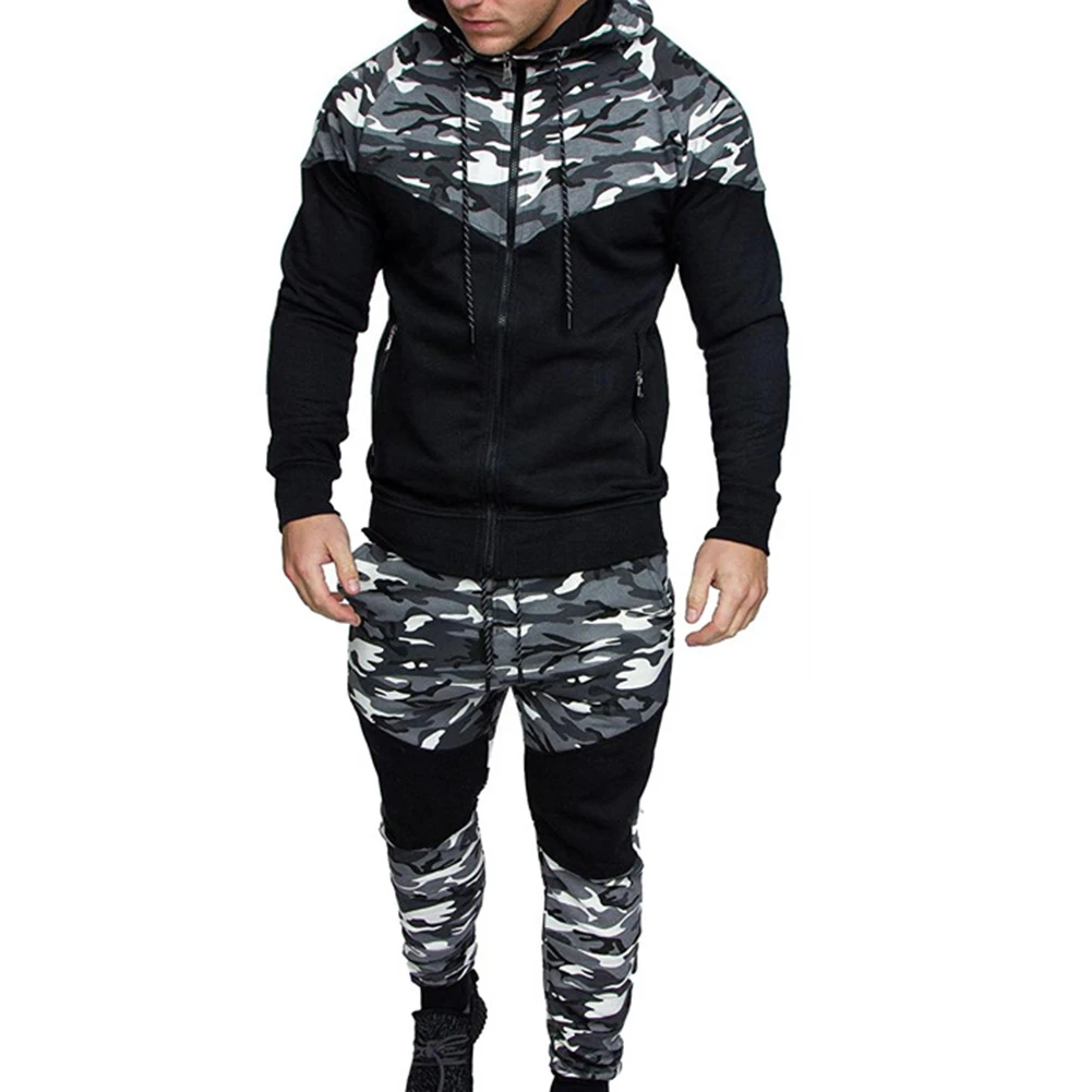 Sets Trainingsanzug Männer Herbst Winter Mit Kapuze Sweatshirt Chic Männer Camouflage Print Sport Zipper Mit Kapuze Mantel Hosen Anzug