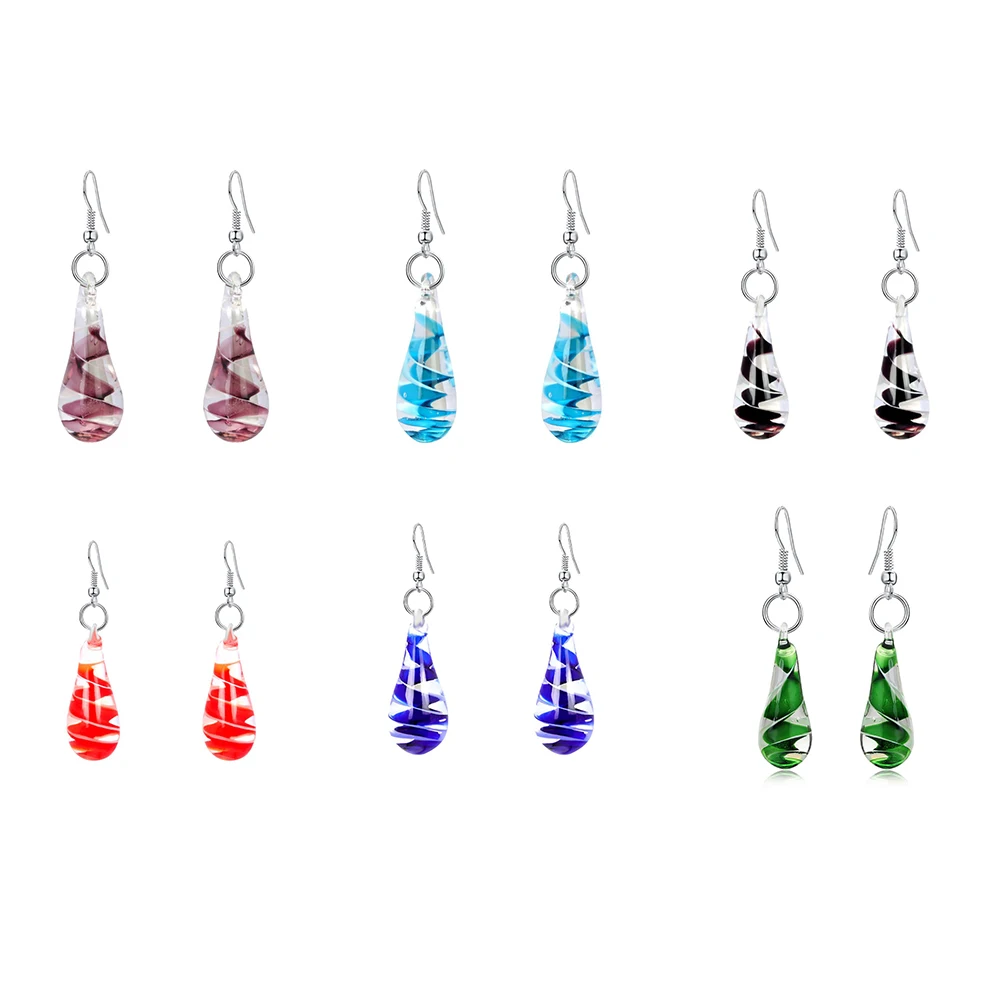 HF JEL Italy Murano-Inspired Glass Waterdrop Dangle Earrings 6 Colors Murano Glass Lampwork Drop Earrings Jewelry Earring Women