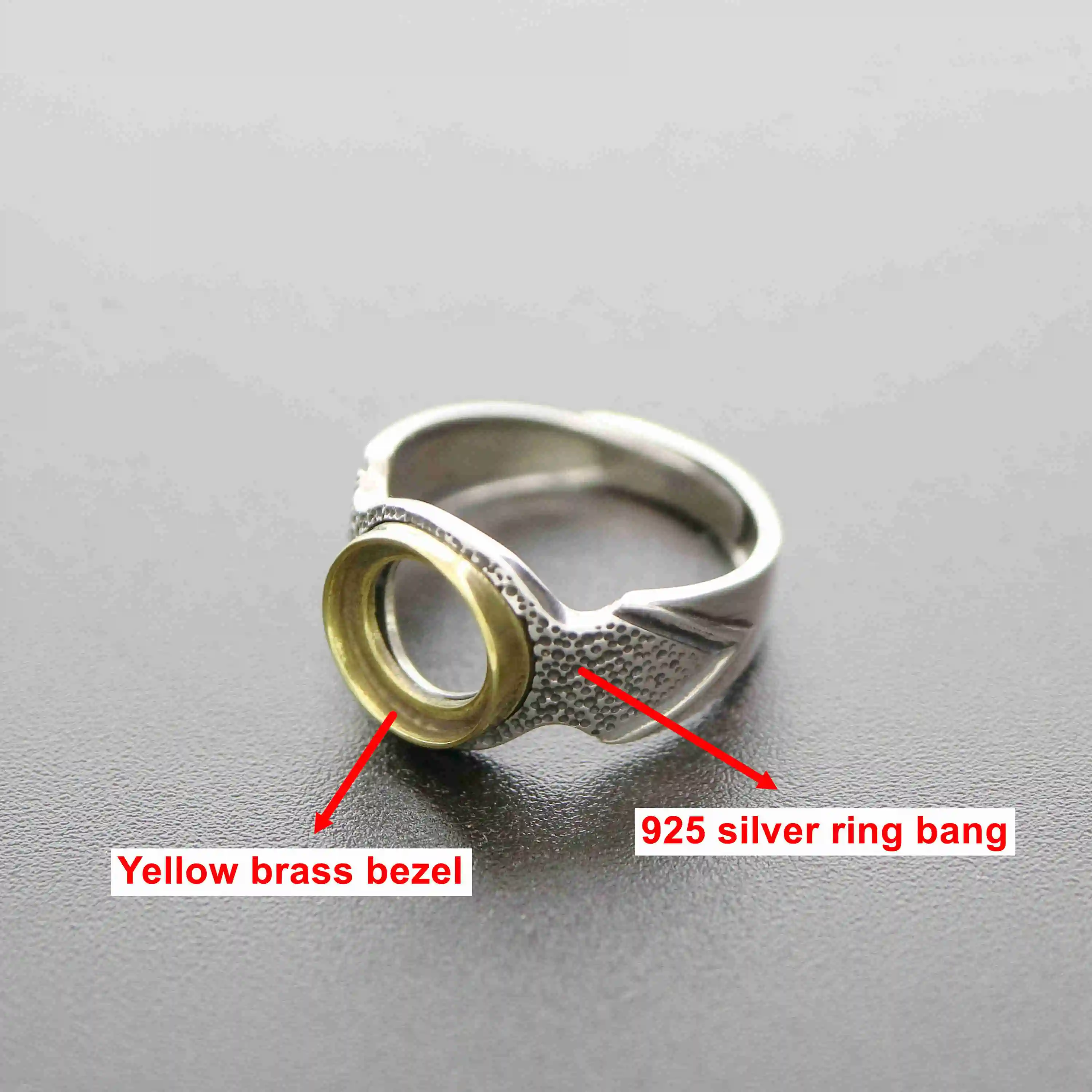 10MM round vintage style brass merged antiqued silver cabochon bezel solid 925 sterling silver adjustable ring setting 1213045
