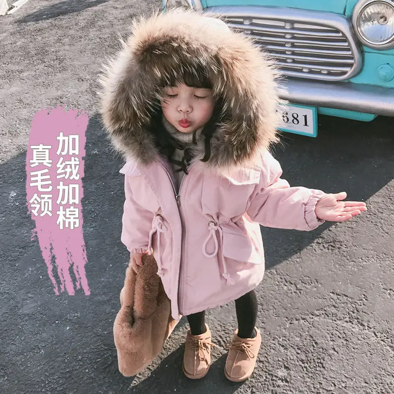 Baby Girls Natural Fur Collar Jacket Warm Teen Winter Christmas Jacket for Girls  Clothes Thickened Cotton Padded Coat 2-7Years