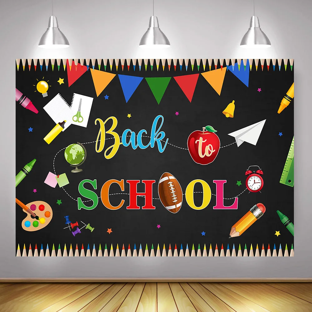 Back to School Backdrop Student Party Black Background Photography Bunting Painting Pencil Stationery Photo Shoot Photocall