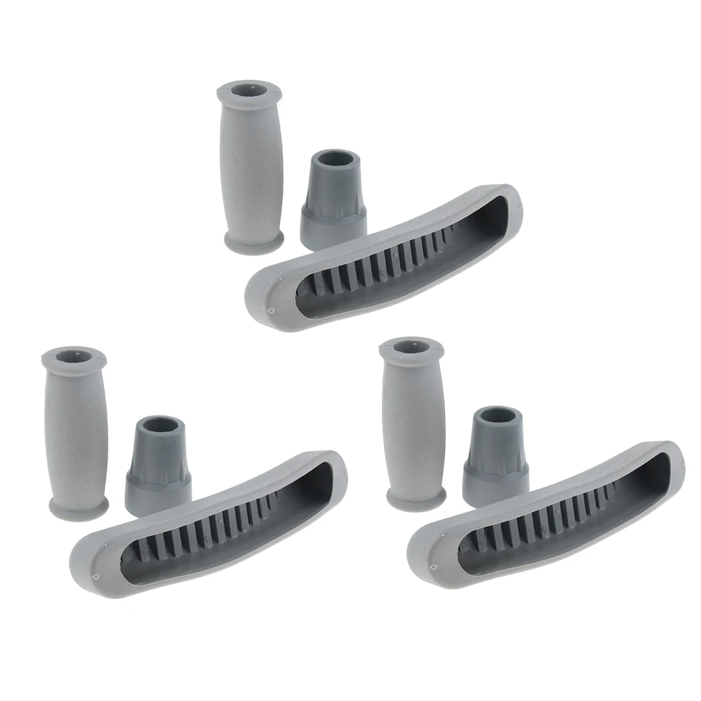 3 Set Crutch Accessory Kit Crutch Pad+Handle Grip Covers+Tip Cover, Rubber Crutch Replacement Part Pad - Gray