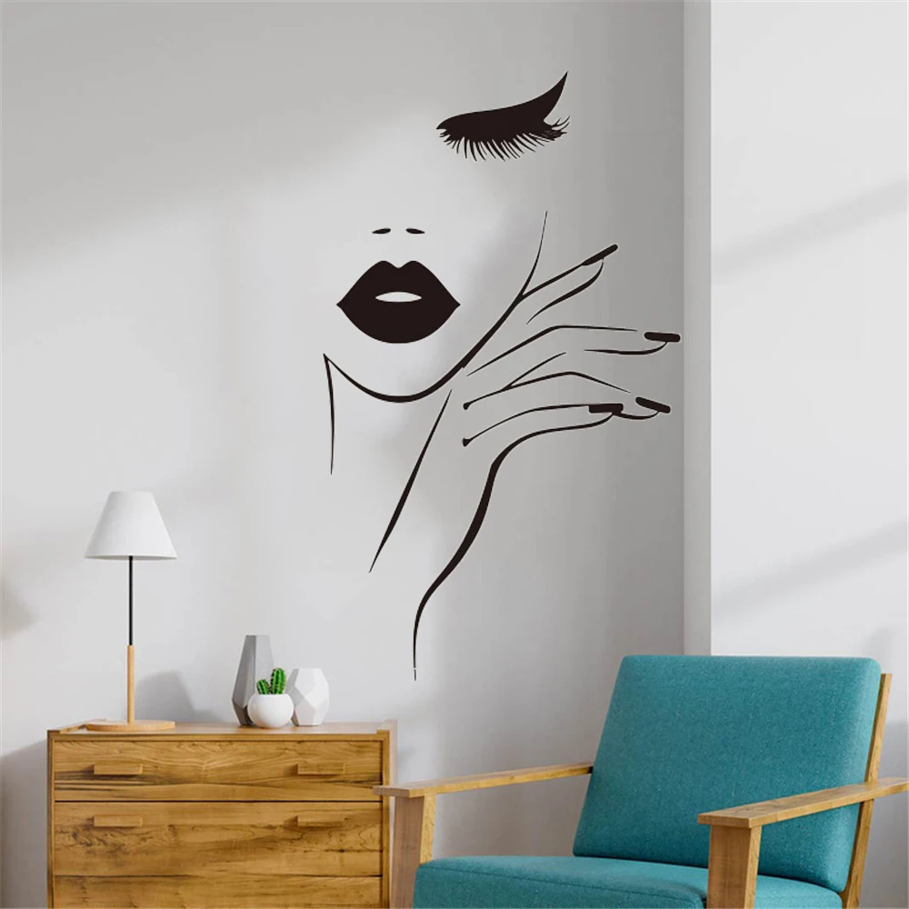 Spa Nail Manicure Hair Salon Wall Sticker Fashion Woman Eyelash Studio Wall Decal Vinyl Home Window Decor Removable