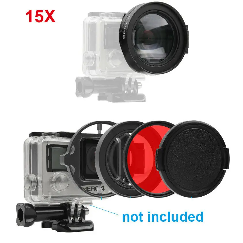 58mm 16x Lupa zbliżeniowa Makro Czerwony Filtr Obiektywu Do GoPro Hero 3+ 4 5 6 7 8 9 czarny Wodoodporny futerał Akcesoria do aparatu