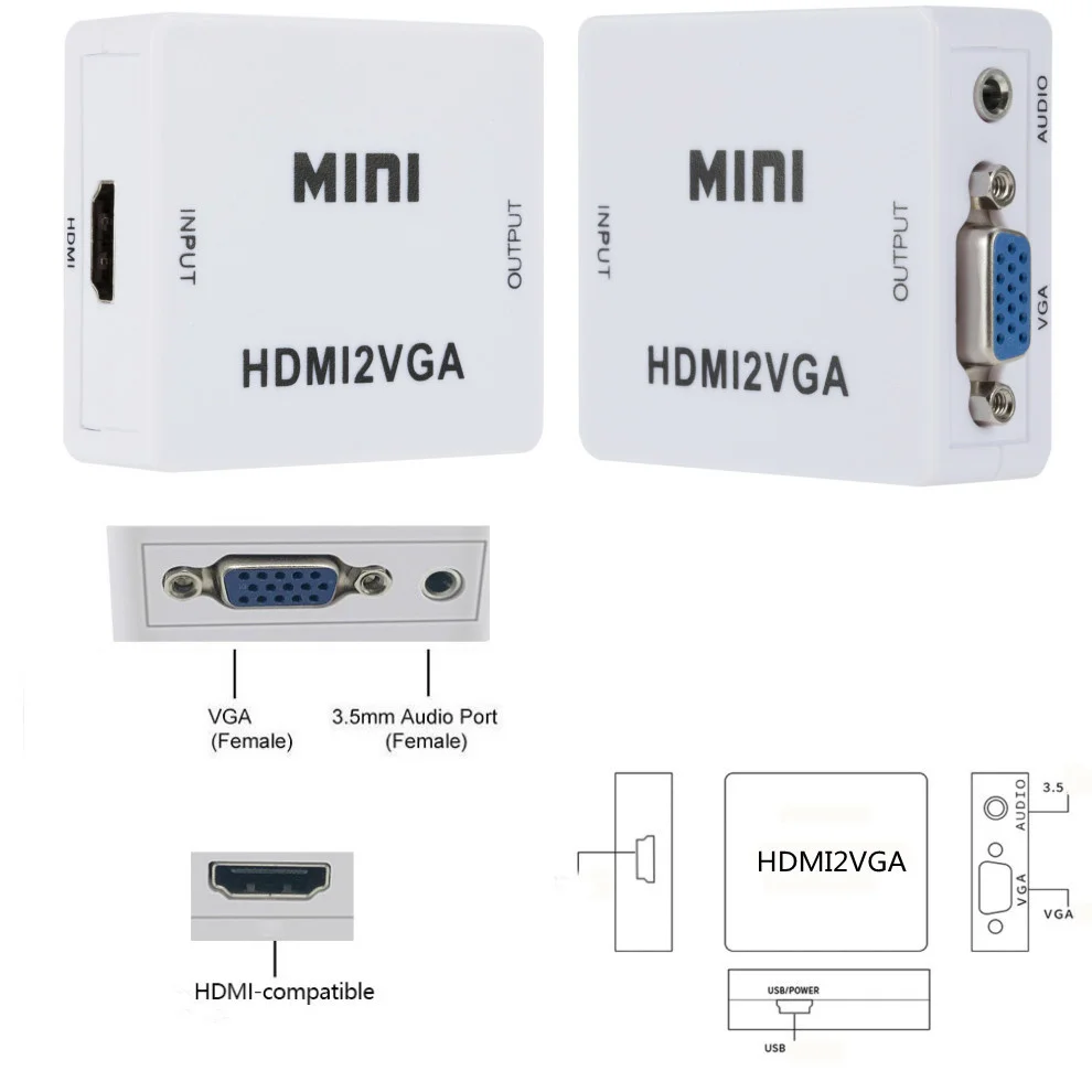 LccKaa HD 1080P hdmi-kompatybilny na konwerter VGA z Audio HDMI2VGA złącze adaptera do komputera Laptop na projektor HDTV konwerter