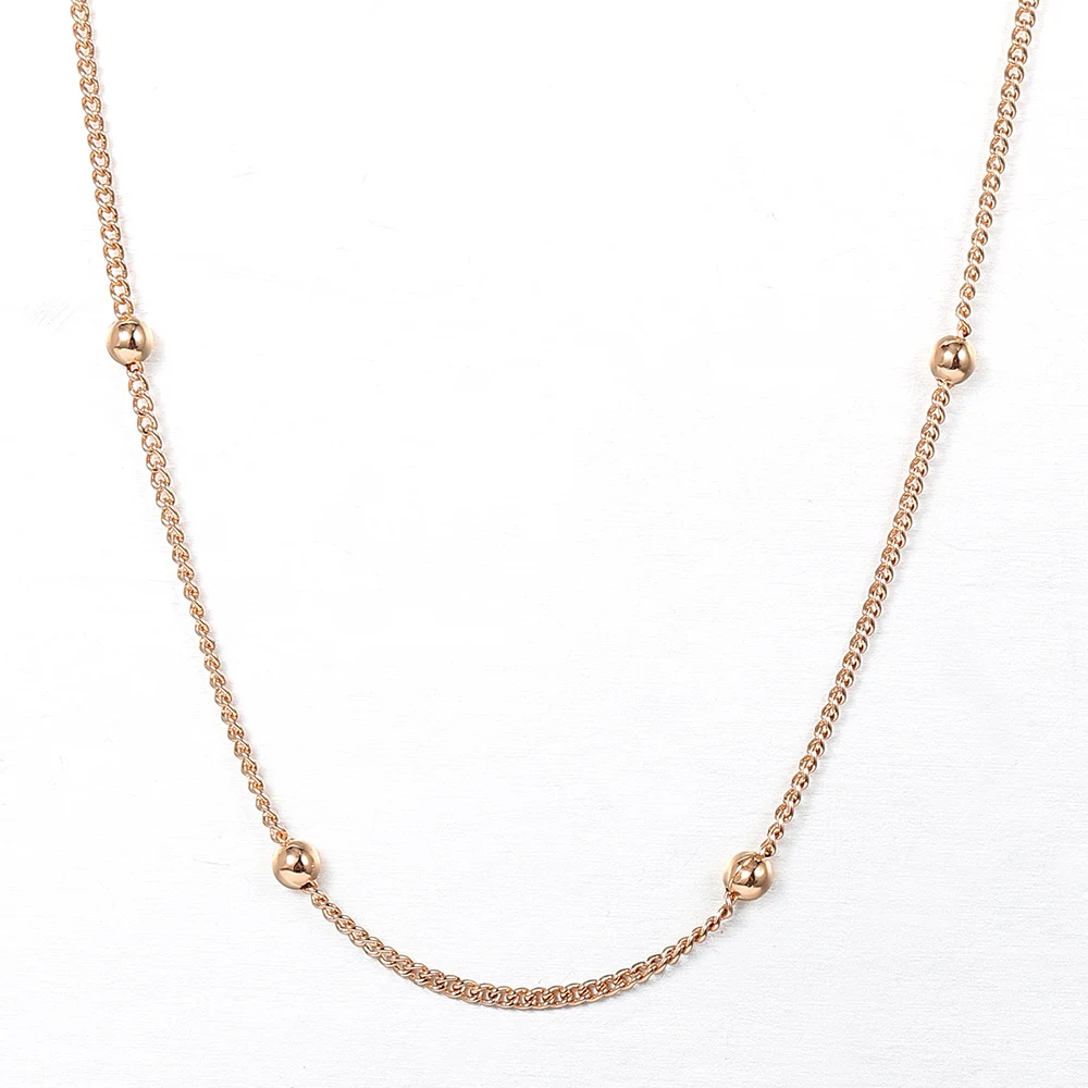 Chic 3mm Bead Smart Necklace for Women Girls Simple 585 Rose Gold Color Round Chains Jewelry Gifts for her CN40