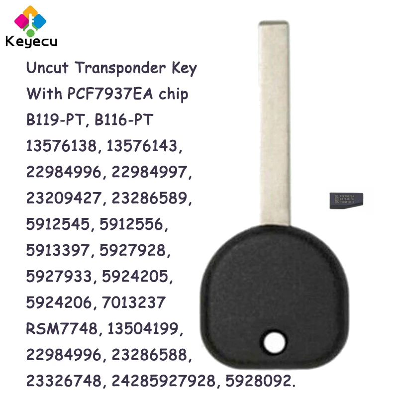 

KEYECU New Uncut Ignition Transponder Key for GMC Canyon Sierra 1500 2500 HD 3500 HD for Chevrolet Fob PCF7937EA B119-PT B116-PT