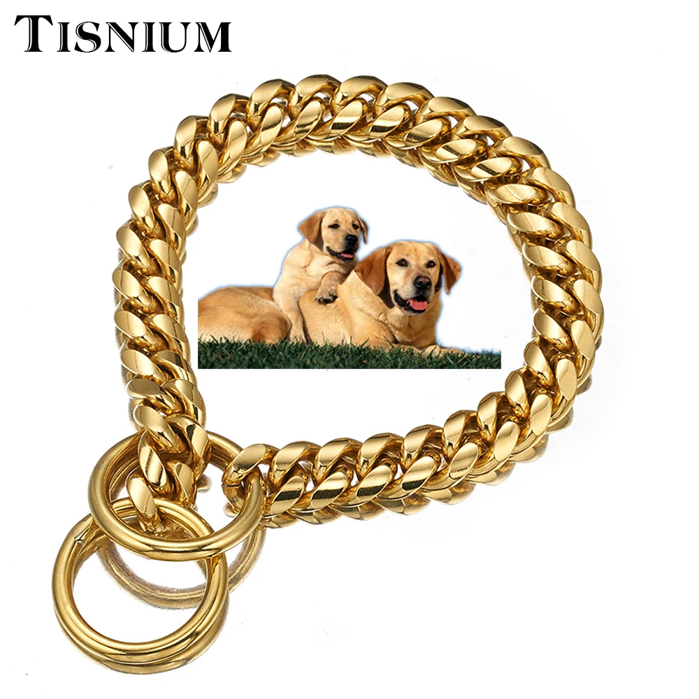 Tisnium 14mm Luxury Dog Chain Collar Fashionable Stainless Steel Pet Choker Accessory Slide Adjustment Size Wholesale Bulldog