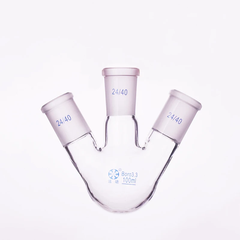 

FAPE Three-necked flask oblique shape, With three necks standard grinding mouth 100mL, Middle joint 24/40, Lateral joint 24/40