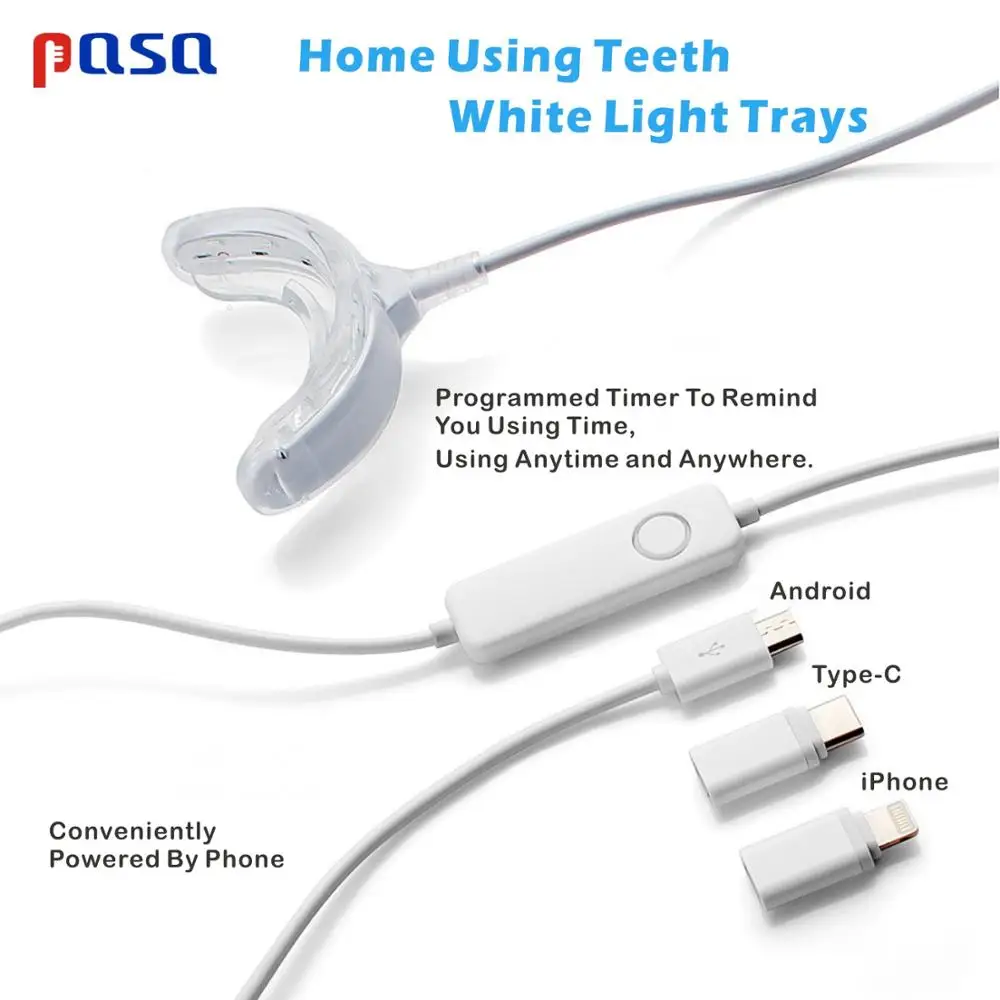 Hot! Portable Smart Cold Blue light LED Tooth Whitener Device Oral Whitening Gel Kit 2 Ports For Android IOS Teeth Bleaching