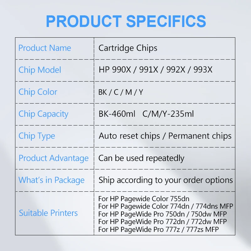 V6 Newest ARC Chip For HP 990 991 992 993 990X 991X 992X 993X For HP PageWide Pro 755dn 774dn 750dn 750dw 772dn 772dw 777z 777zs