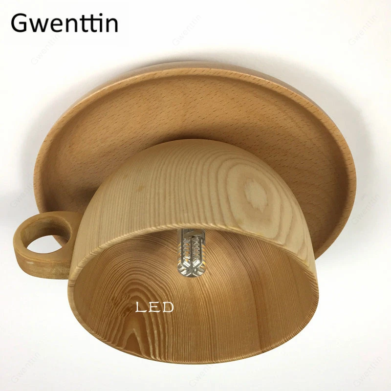 Nordic Wood Cup lampy sufitowe nowoczesne drewniane lampy sufitowe do salonu oświetlenie do sypialni oprawy wystrój domu przemysłowy oprawa