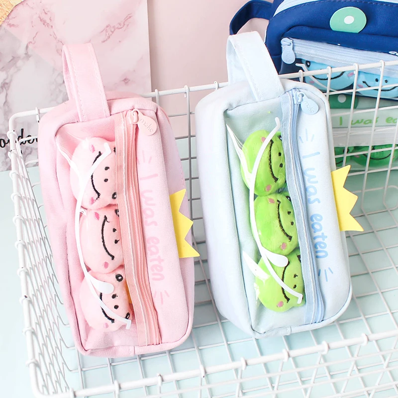 Large Capacity Cute Pencil Pouch Canvas Cosmetic Bag Multi-function Stationery Storage Bag