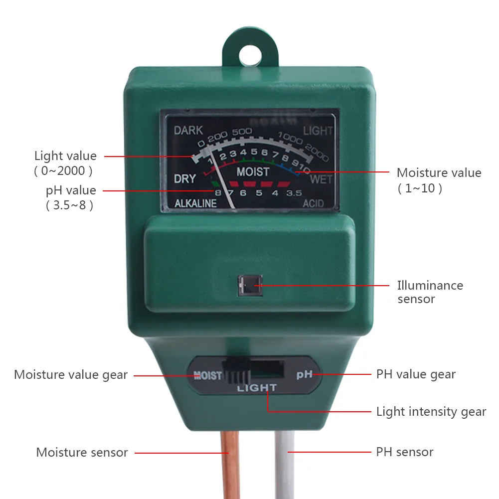 Medidor de humedad del suelo 3 en 1, medidor de PH del suelo, medidor de humedad, analizador hidropónico, Detector de jardinería, higrómetro