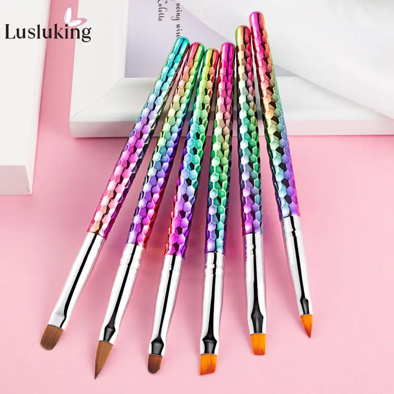 

6pcs Nail Art Brush Powder Dust Cleaning Round Flat Painting Draw Crystal Nail Pen Tips Acrylic UV Gel Polish Manicure Tools