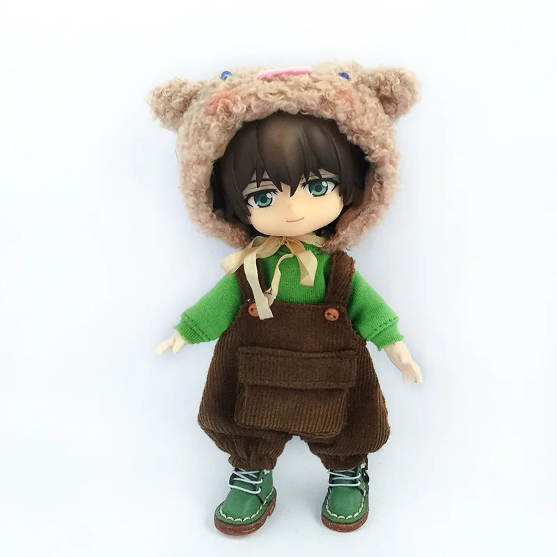 

New Ob11 GSC BJD 1/12 Brown Overall Pants One Piece Clothes With Pocket Doll Clothes Set Top Hat