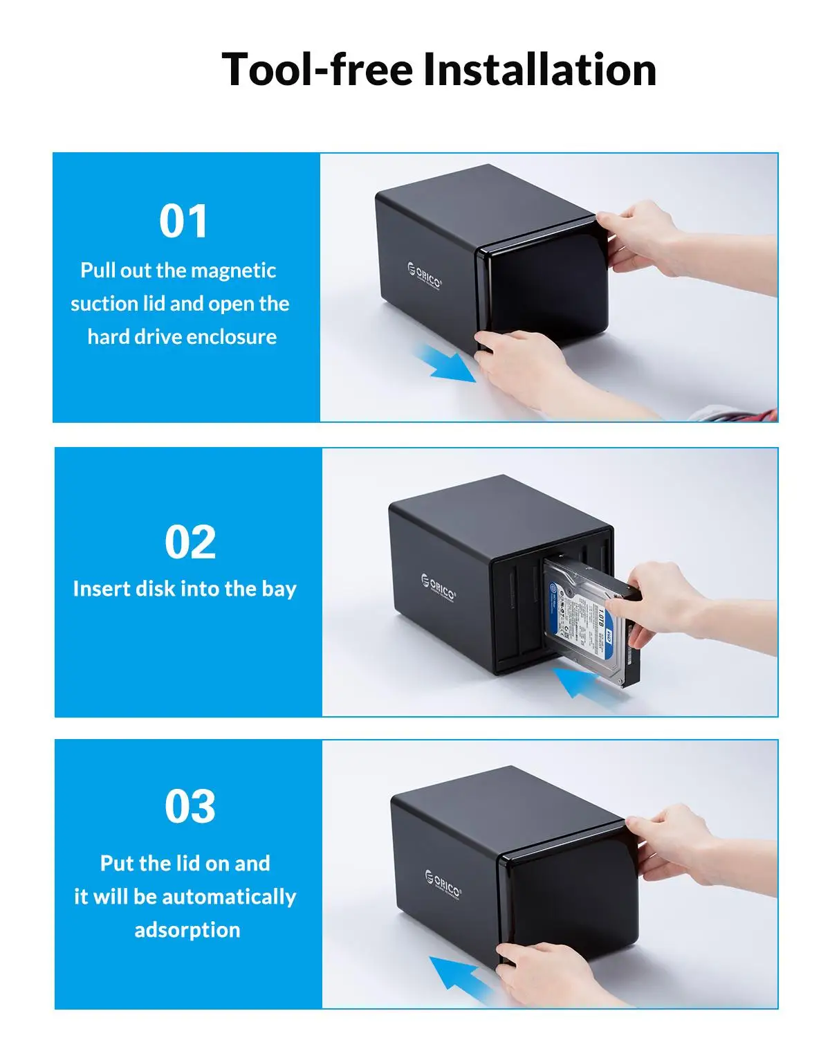 Imagem -04 - Orico-raid Hard Drive Enclosure Docking Station Sata para Usb 3.0 Gabinete de Disco Rígido Externo Bay Hdd Suporte 18tb Ferramenta Gratuita