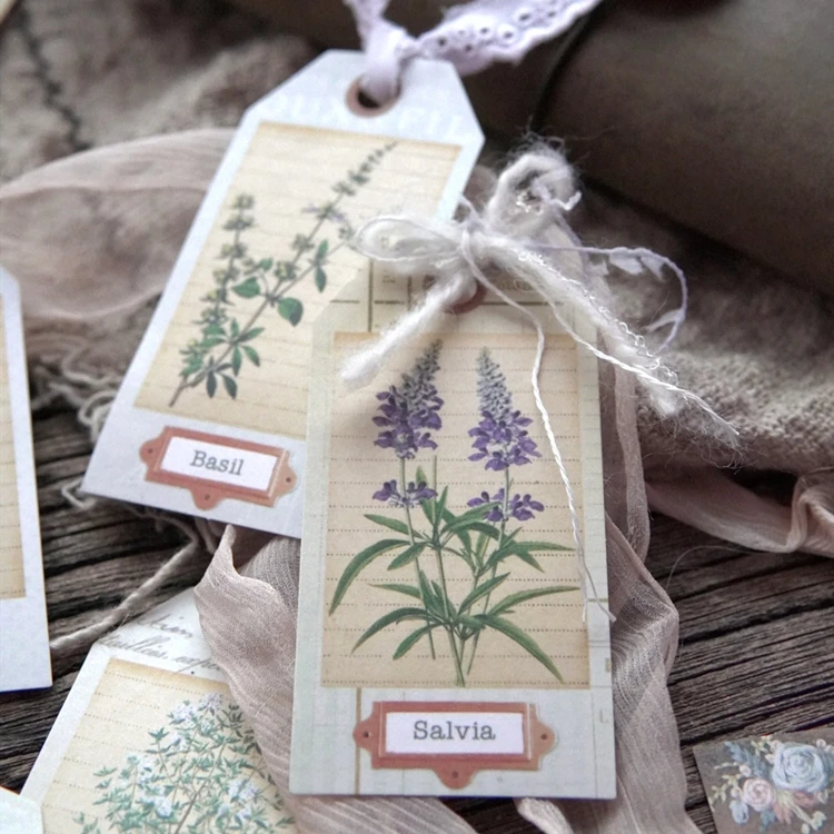 Retro Plant Flower Bird Tag Craft Paper Material Package DIY Creative Note Junk Journal Craft Photo Albums Decoration