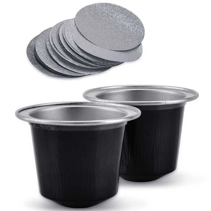 50Sets Refillable Coffee Capsules Cup Disposable Coffee Capsules Packaging Cafe Supplies for Nespresso Black