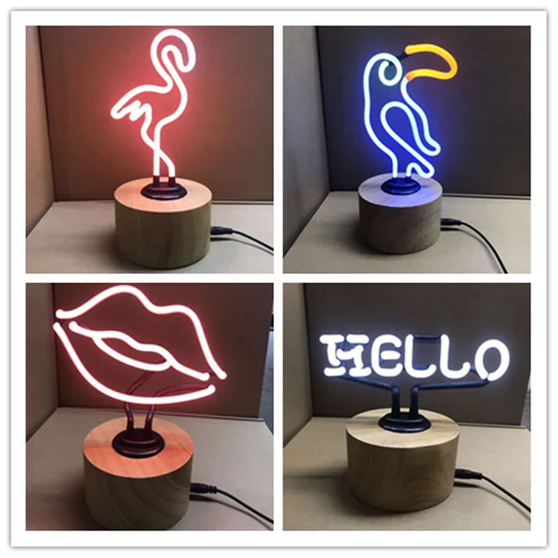 Creativity Neon Sign Glass Tubes Led Neon Light Flamingo Lips Hello Neon Table Lamp for Christmas Home Indoor Decor Sign Lights