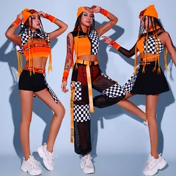 Cheerleader Uniform Women Orange Jazz Dancer Outfit Festival Clothing Hip Hop Dancewear Performance Costume K pop Outfit DL8078