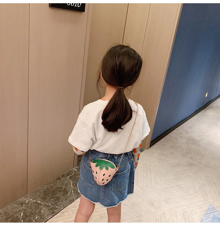 Cute Strawberry Baby Chains Crossbody Bags Lovely Children Girls PU Leather Coin Purse Mini Shoulder Bag Kids Boys Small Wallet