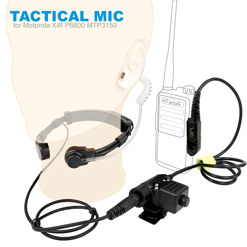 Tactical Heavy Duty PTT Neck Throat Mic for Motorola XiR P6600 P6620 DP2400 DEP550 MTP3100 MTP3150 Walkie Talkie Headset