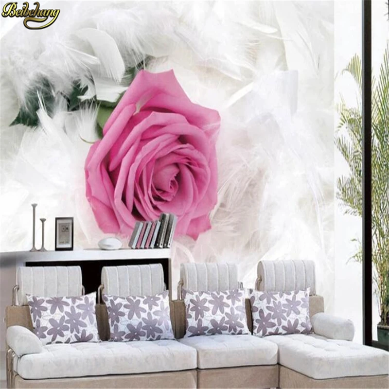 

beibehang Rose White Feather wallpaper European minimalist bedroom living room TV backdrop KTV stripes abstract mural wallpaper