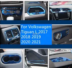 For Volkswagen VW Tiguan L 2017 2018 2019 2020 2021 Stainless Steel Blue Interior Accessories Central Console Decoration Sticker