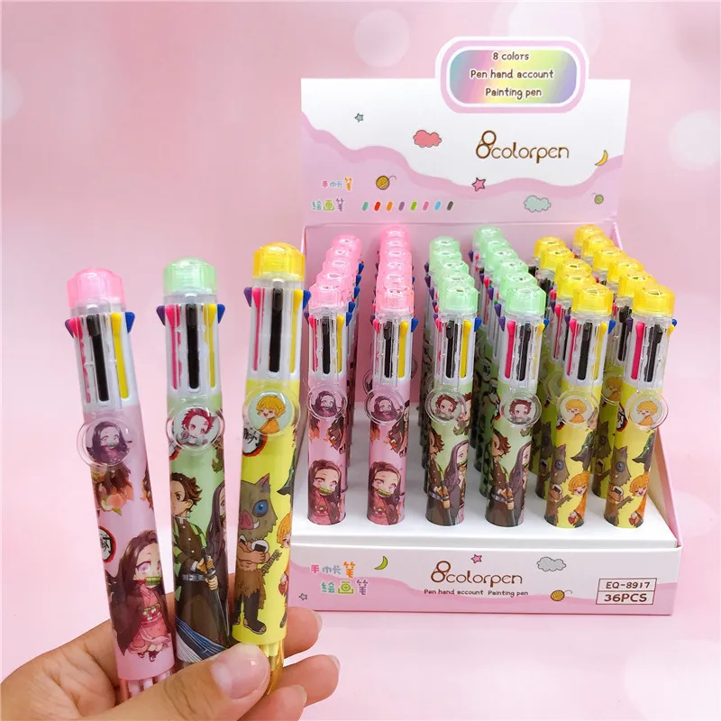 36 pcs/lot Cute Demon Slayer 8 Colors Ballpoint Pen Kawaii Press Ball pens School Office writing Supplies Stationery Gift