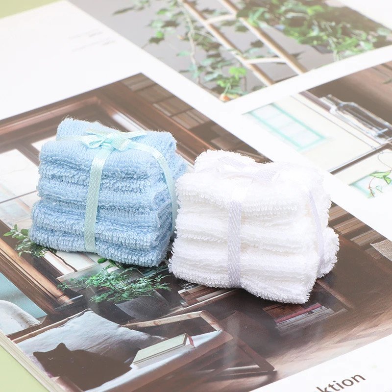 1:12 Dollhouse Miniature Towel Bath Towel Face Towel Set Model Bathroom Furniture Decor Accessories Toys